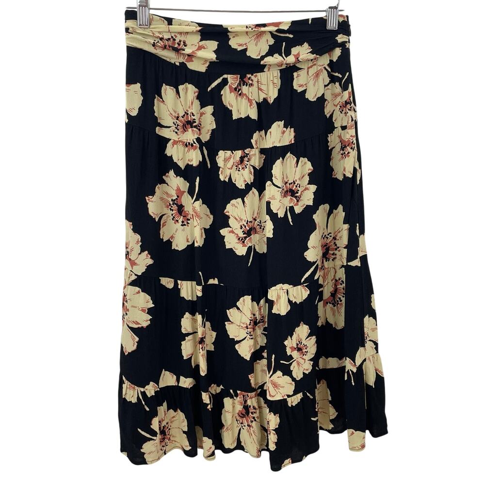 Ba&Sh Kondo Printed Midi Skirt Black Floral S *Hemmed View 5